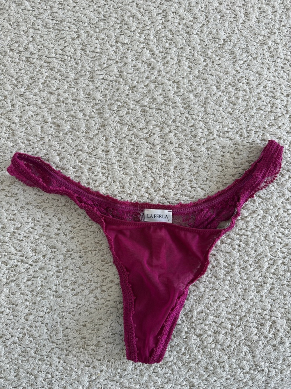 La Perla Deep Berry Lace-Trim Thong